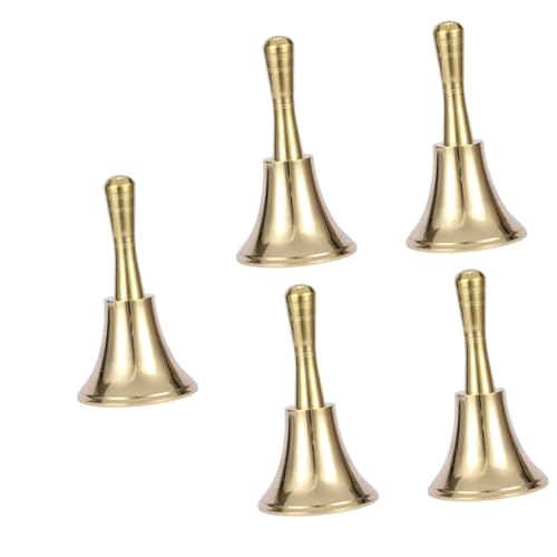 NUOBESTY 5st Die Glocke Rütteln Kundenklingel Jingle Bells-instrument Retro-rufglocke Vintage Hoteltellerglocke Teeglocke Stabglocke Santa Hand Glocke Musikalische Glocken Golden Messing von NUOBESTY