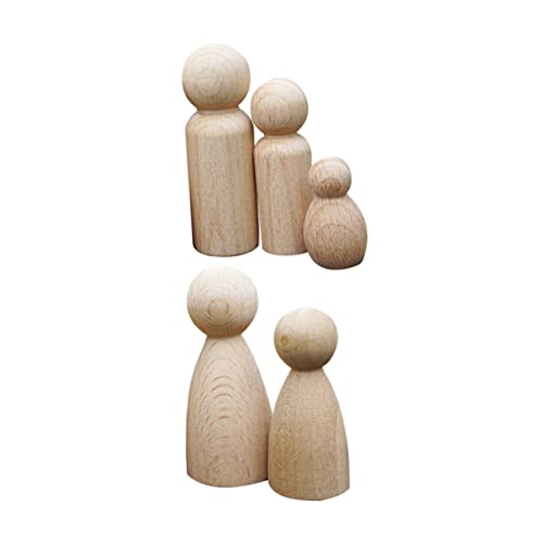 NUOBESTY 5st Handbemalte Puppenspielzeuge Dekorative Puppenkörper Bastelpuppe Aus Holz Puppenkörper Zum Basteln Peg-puppe Unvollendet Puppenhaus-klassenzimmer Blanko-peg-puppen Buche von NUOBESTY