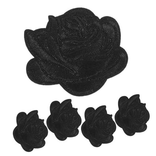 NUOBESTY 5st Rosenbeet Lustiger Aufnäher Gänseblümchen-aufkleber Rosenflecken Für Kleidung Blumenapplikationen Für Kleidung Gestickte Flicken Zum Aufbügeln Band-patches Black Baumwolle von NUOBESTY