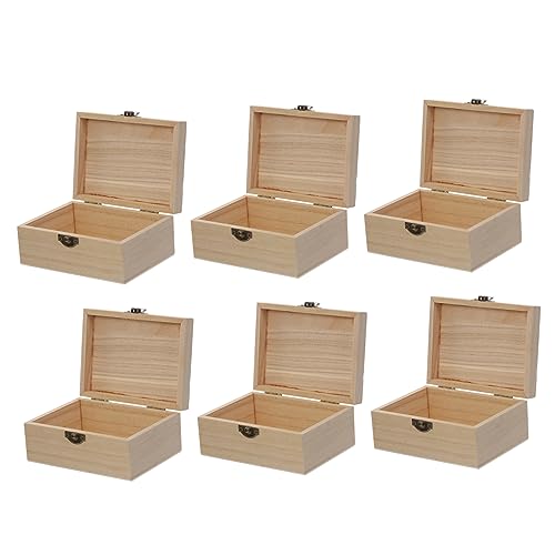 NUOBESTY 6Er Boxen Holzkiste mit Schloss Dekor unvollendete Schatztruhe Behälter mit Deckel Halter storage boxes aufbwahrungs-box jewelry box Desktop- Holzkisten hölzern von NUOBESTY