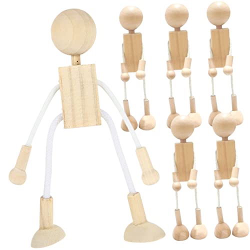 NUOBESTY 6st Cartoon-spielzeug Aus Holz Peg-puppen Puppenhausmöbel Kleine Diy-cartoon-puppen Roboter Mini-babypuppen Puppenkörper Selber Machen Diy-malerei Steckpuppen Bemalt Baumwolle von NUOBESTY