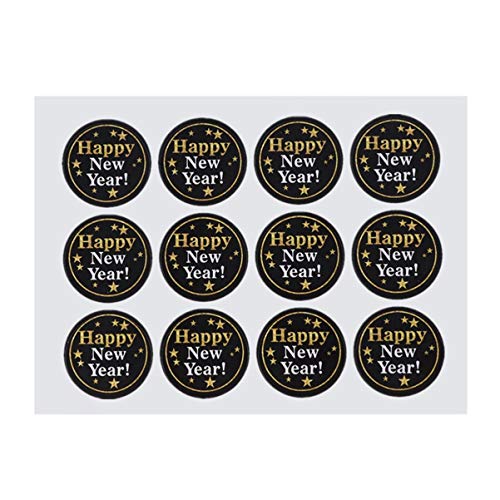 NUOBESTY 8 Blätter Silvester Aufkleber Runde Geschenkaufkleber HAPPY NEW YEAR Selbstklebende Sticker Neujahr Etiketten Klebeetiketten Klebepunkte für Tüten Umschlag von NUOBESTY