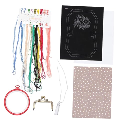 NUOBESTY Frau Handarbeitswerkzeuge Bastelsets Sticknadeln Stickmotive Stickerei-Geldbörsen-Kit embroidery set taschentücher purse handgemachte Stickerei Stickwerkzeuge für Anfänger Black von NUOBESTY