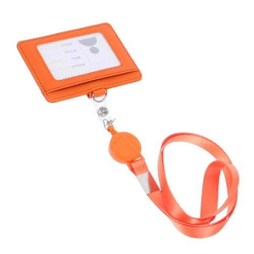 NUOBESTY Karten Halter Mit Lanyard Schlüsselband-ausweishalter Aus Leder Lederbänder Für Ausweise Horizontale Ausweishalter Leder-lanyards Für Ausweise Ausweishülle Aus Leder Pu Orange von NUOBESTY