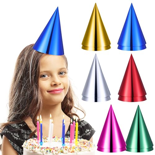NUOBESTY -Partyhüte Aluminiumfolie Geburtstagshut Bunte Party-Kegelhüte Für Kinder Erwachsene Weihnachtsfeier -Requisiten 12 Stück von NUOBESTY