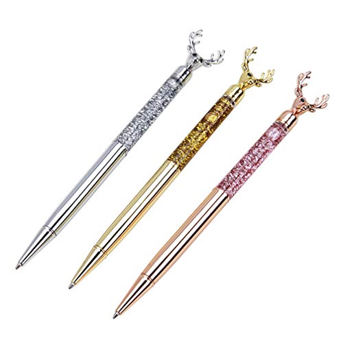 NUOBESTY Weihnachten Kugelschreiber Metall Rentier Form langlebig Bling dynamische Flüssigkeit Sand Stift Unterschrift Kugelschreiber für Studentinnen Frauen - 3pcs Roségold + Silber + Gold von NUOBESTY