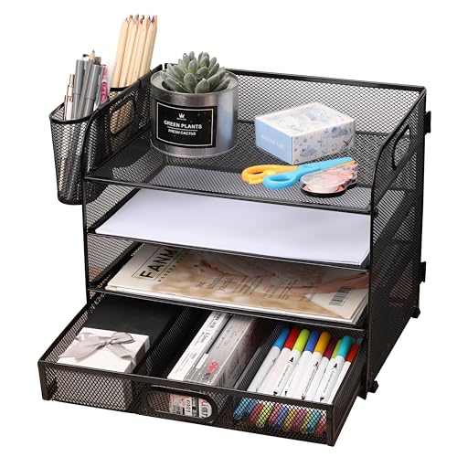 NUODWELL Schreibtisch-Organizer aus Netzstoff, 4 Ebenen, Büro-Papier-Organizer, Dokumentenhalter, A4, Papierablageschalen für Zuhause, Büro, Schule von NUODWELL