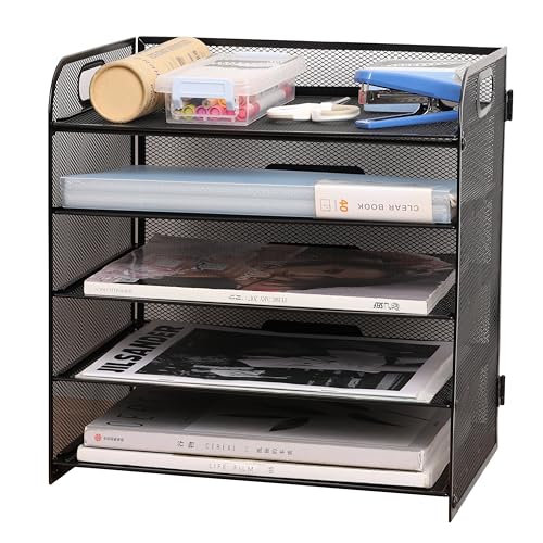 NUODWELL Schreibtisch-Organizer aus Netzstoff, 5 Ebenen, Büro-Papier-Organizer, Dokumentenhalter, A4, Papierablageschalen für Zuhause, Büro, Schule von NUODWELL