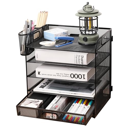 NUODWELL Schreibtisch-Organizer aus Netzstoff, 5 Ebenen, Büro-Papier-Organizer, Dokumentenhalter, A4, Papierablageschalen für Zuhause, Büro, Schule von NUODWELL