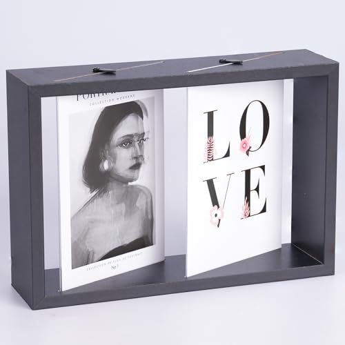 NUPTIO 10x15cm Holz Bilderrahmen Doppelbilderrahmen: Fotorahmen auf Tisch - Schwarz Photo Frame - Modern Holzbilderrahmen für Family von NUPTIO