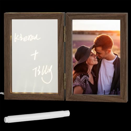 NUPTIO 10x15cm Holz Bilderrahmen Doppelbilderrahmen: Led Fotorahmen auf Tisch - Braun Licht Photo Frame - Modern Holzbilderrahmen Weihnachtsgeschenke Muttertagsgeschenk Geburtstagsgeschenk von NUPTIO