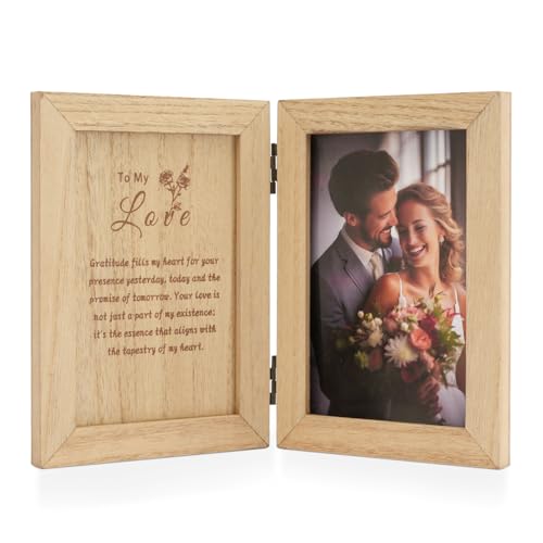 NUPTIO 10x15cm Holz Bilderrahmen Love: Doppelbilderrahmen auf Tisch - Braun Photo Frame - Vintage Holzbilderrahmen Geschenke für Weihnachten von NUPTIO