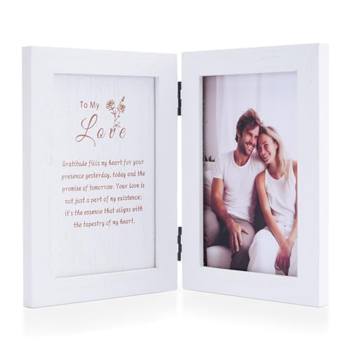 NUPTIO 10x15cm Holz Bilderrahmen Love: Doppelbilderrahmen auf Tisch - Weiß Photo Frame - Vintage Holzbilderrahmen Geschenke für Weihnachten von NUPTIO