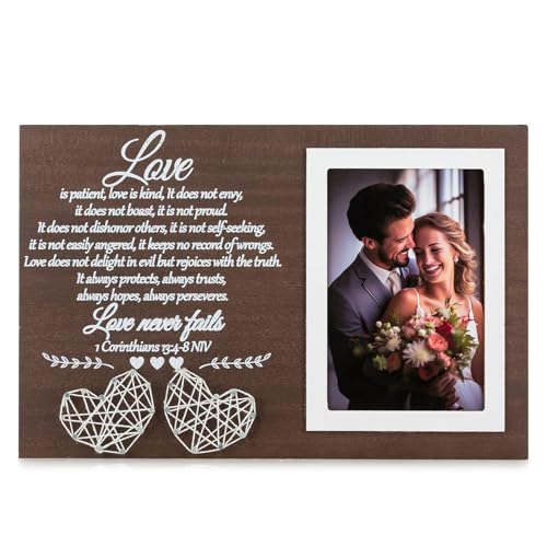 NUPTIO Geschenk Bilderrahmen Foto Paare: 4x6 Holz Geschenkideen Bilder Valentinstag Hochzeit Weihnachtsgeschenke Gift Jährige Hochzeitstag Fotos Gifts Fotorahmen Frame Braun Doppelt Herzen Design von NUPTIO