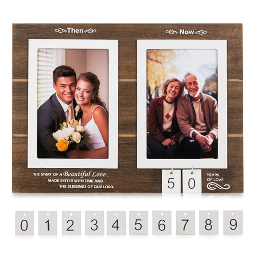 NUPTIO Hochzeit Geschenke Foto Doppelrahmen: 10x15cm Bilderrahmen Holzrahmen Rahmen Bilderahmen Doppelt Bilderrahmer Holz Dunkelbraun Rustikaler Aufsteller Weihnacht Verlobung Anniversary von NUPTIO