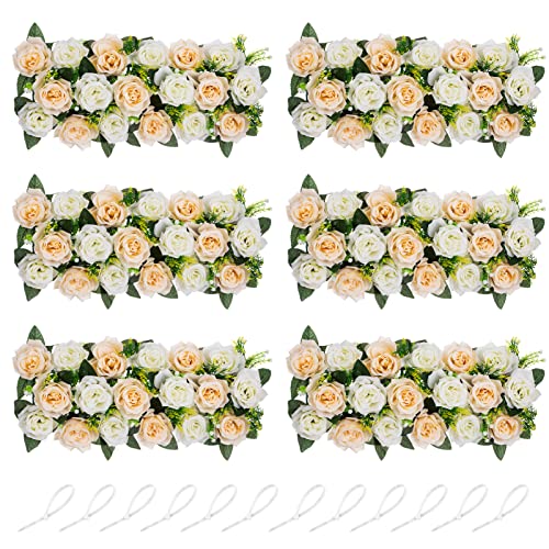 NUPTIO Hochzeit Tisch Blumenschmuck 6 Stück Champagner & Weiße Künstliche Blumen 50cm Lang Gefälschte Rosen Arrangements Florale Seide Rose für Hochzeiten Party Tischläufer Empfang Esszimmer von NUPTIO