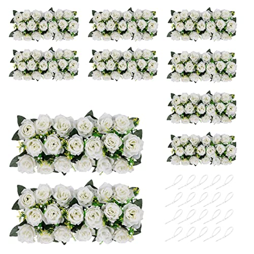 NUPTIO Kunstblumen Mittelstücke für Tische 10 Stück Weiße Blumen 50cm Lang Gefälschte Seidenblumen Rosen Arrangements für Hochzeit Party Tischläufer Esszimmer Wohnzimmer Mittelstück Dekor von NUPTIO