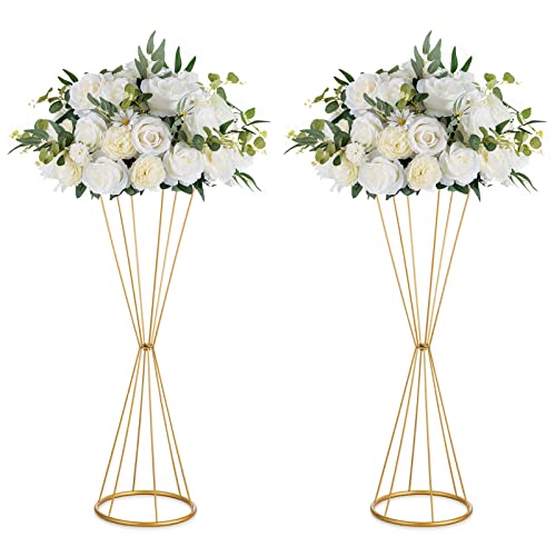 Nuptio Gold Hochzeit Tafelaufsätze für Tische: 68cm Hoch Metall Blume Trompete Vase 2 Stück Blume Stehen Künstliche Display Ständer für Geburtstag Party Abendessen Veranstaltung Dekoration von NUPTIO