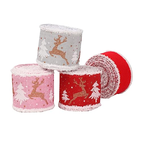 NUSITOU 4 Rollen Weihnachtsband ribbon bandfeile Geschenkbandrolle ornamente weihnachten dekoration party Geschenkbänder Weihnachts-DIY-Band Band rosa dekoratives Gurtband DIY-Bänder Stoff von NUSITOU