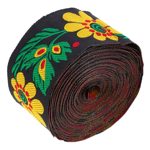 NUSITOU Ethnisches Spitzenband Floral Bestickte Borte Besticktes Band Blumenband Floral Bestickter Webbesatz Blumenjacquardband Bestickter Bandbesatz Vintage-stoff Polyestergarn Black von NUSITOU