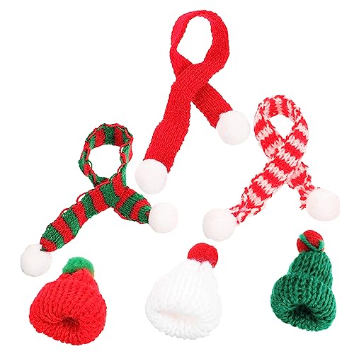 NUSITOU Minihut und Schal Schal Weihnachts Strickmütze und Schal Christbaumschmuck Niedlicher Minihut für Handwerk Weihnachts Weihnachtsmütze Weinflaschenverschluss Puppenkleidungszubehör von NUSITOU