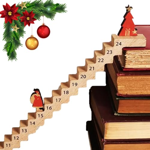 NUVRF Weihnachtsmann Treppe, Kletternder Weihnachtsmann Adventskalender 2024, 24-Tag Weihnachts Adventskalender Aus Holz, Weihnachtsdekoration mit Weihnachtsmann für die Feiertage von NUVRF