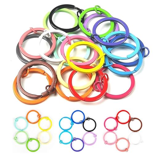 20 Stück Bunte Flache Schlüsselringe, 25 MM Flachen Metall Schlüsselring Ringe, Schlüsselanhänger mit Spaltringe, Metallische Schlüsselanhänger Ringe, für Schlüssel, Halsketten, Armbänder, Bunte von NUWIQ