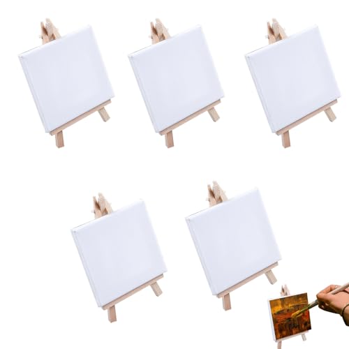 5 Stück Mini Staffeleien mit Leinwand, Mini Staffelei Set, 10 x 10 cm Leinwand, mit 8 x 15 cm Staffelei Kleine, für Display, Fotos, Visitenkarten, Fotoalben, Poster Foto Memo, Malhandwerk von NUWIQ