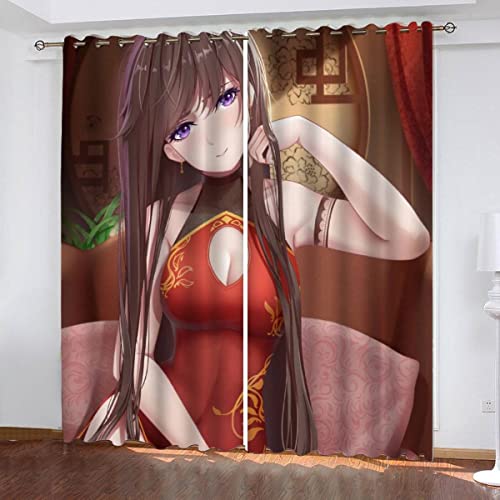 NUYSP Anime Vorhang Blickdicht B 280 X H 260cm Polyester Vorhänge mit Ösen 2er Set Gardinen, 3D Gedruckt Kawaii-Mädchen Verdunkelungsvorhang für Kinderzimmer Wohnzimmer Schlafzimmer von NUYSP