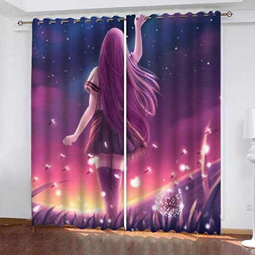 NUYSP Anime Vorhang Blickdicht B 150 X H 166 cm Polyester Vorhänge mit Ösen 2er Set Gardinen, 3D Gedruckt Sterne Bunt Verdunkelungsvorhang für Kinderzimmer Wohnzimmer Schlafzimmer von NUYSP