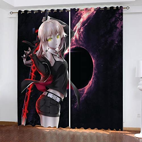 NUYSP Anime Vorhang Blickdicht B 183 X H 214 cm Polyester Vorhänge mit Ösen 2er Set Gardinen, 3D Gedruckt Manga-Mädchen Verdunkelungsvorhang für Kinderzimmer Wohnzimmer Schlafzimmer von NUYSP