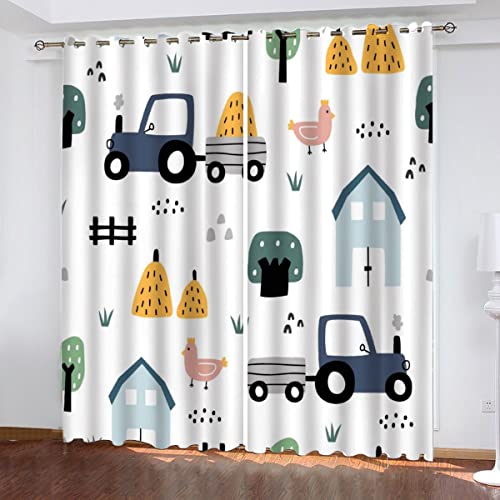 NUYSP Auto Traktor Cartoon-Stil Vorhang Blickdicht B 183 X H 214 cm Polyester Vorhänge mit Ösen 2er Set Gardinen 3D Gedruckt Verdunkelungsvorhang für Kinderzimmer Wohnzimmer Schlafzimmer von NUYSP