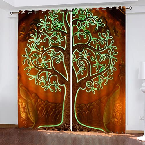 NUYSP Baum des Lebens Gardinen mit ösen Schallschutz Polyester Exotisch Vorhang Blickdicht B 200 X H 160 cm für Mädchen Jugendzimmer Wohnzimmer 2er Set von NUYSP