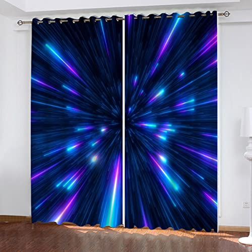 NUYSP Blau Lila Neon Vorhang Blickdicht B 110 X H 95 cm Polyester Vorhänge mit Ösen Gardinen 3D Abstrakte Kunst Verdunkelungsvorhang für Kinderzimmer Schlafzimmer von NUYSP