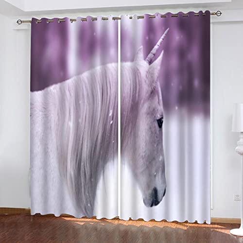 NUYSP Cartoon-Pferd Vorhang Blickdicht B 150 X H 166 cm Polyester Vorhänge mit Ösen 2er Set Gardinen, 3D Gedruckt Kawaii Tiere Verdunkelungsvorhang für Kinderzimmer Wohnzimmer Schlafzimmer von NUYSP