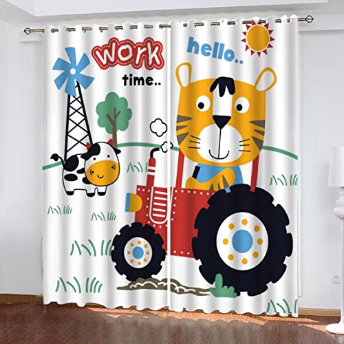 NUYSP Cartoon-Traktor Gardinen mit ösen B 200 X H 160 cm Bauernhof-Tiger Schallschutz Polyester Vorhang Blickdicht für Mädchen Jugendzimmer Wohnzimmer Modern Dekoration Verdunkelung Vorhänge 2er Set von NUYSP