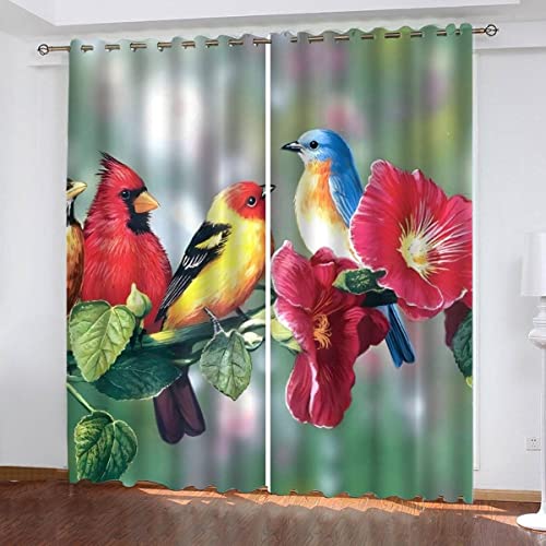 NUYSP Gardinen Vogel Schallschutz Polyester Vorhang Blumenmuster Mädchen Jugendzimmer Wohnzimmer B 234 X H 137 cm Verdunkelung Vorhänge mit ösen von NUYSP