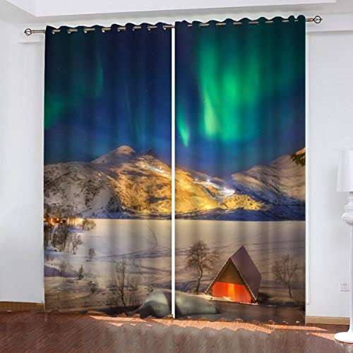 NUYSP Polarlicht Gardinen mit ösen B 200 X H 160 cm Natürliche Landschaft Schallschutz Polyester Vorhang Blickdicht für Mädchen Jugendzimmer Wohnzimmer Modern Dekoration Verdunkelung Vorhänge 2er Set von NUYSP