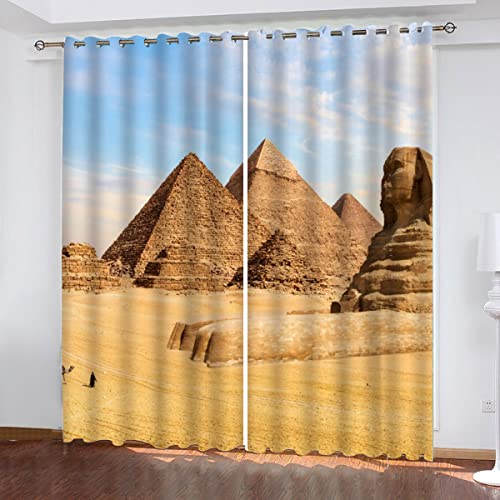 NUYSP Pyramide Vorhang Blickdicht B 183 X H 214 cm Polyester Vorhänge mit Ösen 2er Set Gardinen, 3D Gedruckt Sphinx Verdunkelungsvorhang für Kinderzimmer Wohnzimmer Schlafzimmer von NUYSP