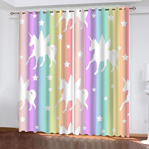 NUYSP Regenbogensterne Vorhang Blickdicht B 110 X H 95 cm Polyester Vorhänge mit Ösen 2er Set Gardinen, 3D Gedruckt Feen Prinzessin Verdunkelungsvorhang für Kinderzimmer Wohnzimmer Schlafzimmer von NUYSP