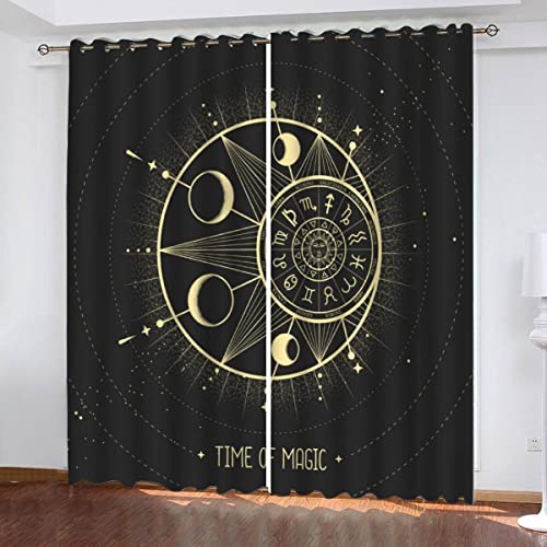 NUYSP Sonne Und Mond Gardinen mit ösen B 140 X H 160 cm Schallschutz Polyester Vorhang Böhmen Jugendzimmer Dekoration Verdunkelung Vorhänge 2er Set von NUYSP