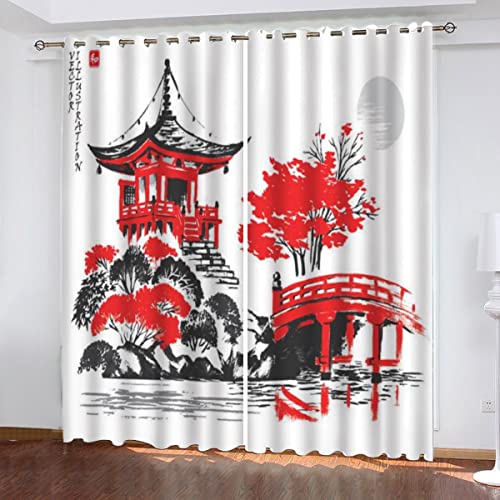 NUYSP Tokyo, Japan Vorhang Blickdicht B 280 X H 260cm Polyester Vorhänge mit Ösen 2er Set Gardinen, 3D Gedruckt Aquarell Verdunkelungsvorhang für Kinderzimmer Wohnzimmer Schlafzimmer von NUYSP