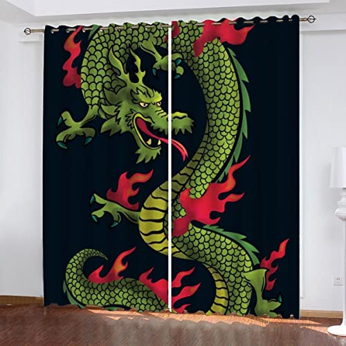 NUYSP Wikinger Gardinen mit ösen B 140 X H 160 cm Drachen Schallschutz Polyester Vorhang Blickdicht für Mädchen Jugendzimmer Wohnzimmer Modern Dekoration Verdunkelung Vorhänge 2er Set von NUYSP