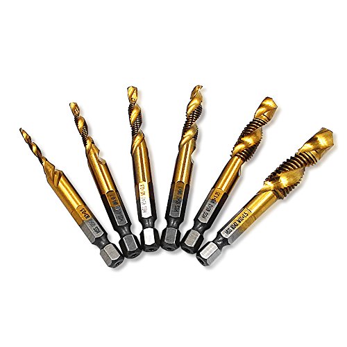 NUZAMAS Set von 6 Gewinde Gewindebohrer Set Sechskantschaft HSS Titanium Plated Schraube Spiral Point Gewinde Metric Plug Bohrer M3 M4 M5 M6 M8 M10 Handwerkzeuge von NUZAMAS