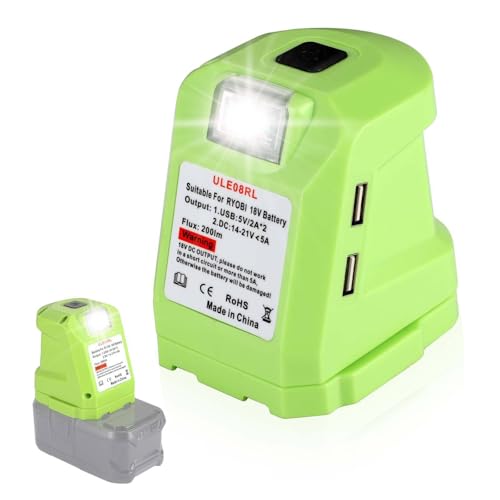 NUZAMAS Versorgungswechselrichter für Kompatibel mit Ryobi 18-V-Volt-Batterie mit Wechselstromsteckdosen, tragbare Stromquelle, USB-Ladegerät-Adapter für Ryobi-Kraftwerk mit LED-Licht 14,4–19,2 V von NUZAMAS