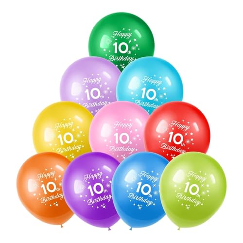 NUZBCPETR Luftballons for 4. Geburtstag, 10 Stück, 12 Zoll große Latex-Geburtstagsballons mit verschiedenen bunten Zahlen(Number 10) von NUZBCPETR