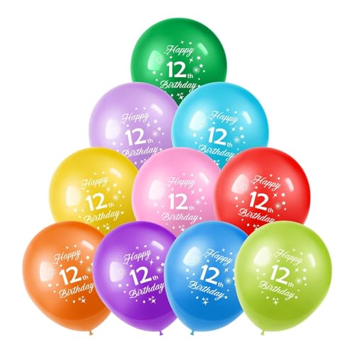 NUZBCPETR Luftballons for 4. Geburtstag, 10 Stück, 12 Zoll große Latex-Geburtstagsballons mit verschiedenen bunten Zahlen(Number 12) von NUZBCPETR