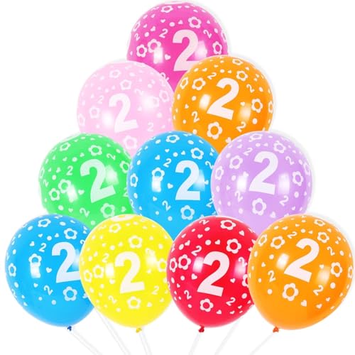 NUZBCPETR Luftballons for 4. Geburtstag, 10 Stück, 12 Zoll große Latex-Geburtstagsballons mit verschiedenen bunten Zahlen(Number 2) von NUZBCPETR