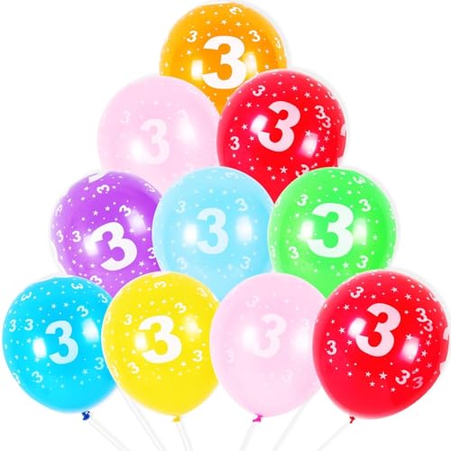 NUZBCPETR Luftballons for 4. Geburtstag, 10 Stück, 12 Zoll große Latex-Geburtstagsballons mit verschiedenen bunten Zahlen(Number 3) von NUZBCPETR