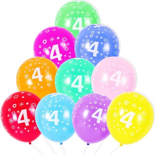 NUZBCPETR Luftballons for 4. Geburtstag, 10 Stück, 12 Zoll große Latex-Geburtstagsballons mit verschiedenen bunten Zahlen(Number 4) von NUZBCPETR